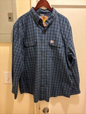 Men’s Carhartt Blue Plaid Button-Up Work Shirt size XL
